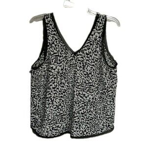 Halogen Top Women Medium Sleeveless Sheer Raw Trim Hem Black & White Layers M